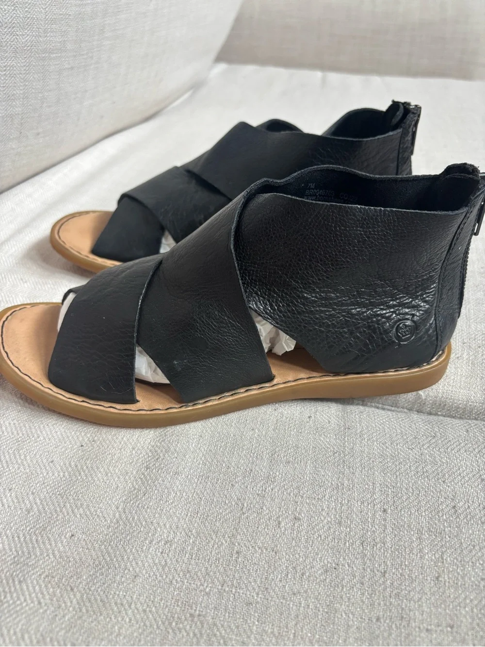 Born Imani Black Nero Leather Sandals BR0046703-BLK Women’s Size 7 NWOB